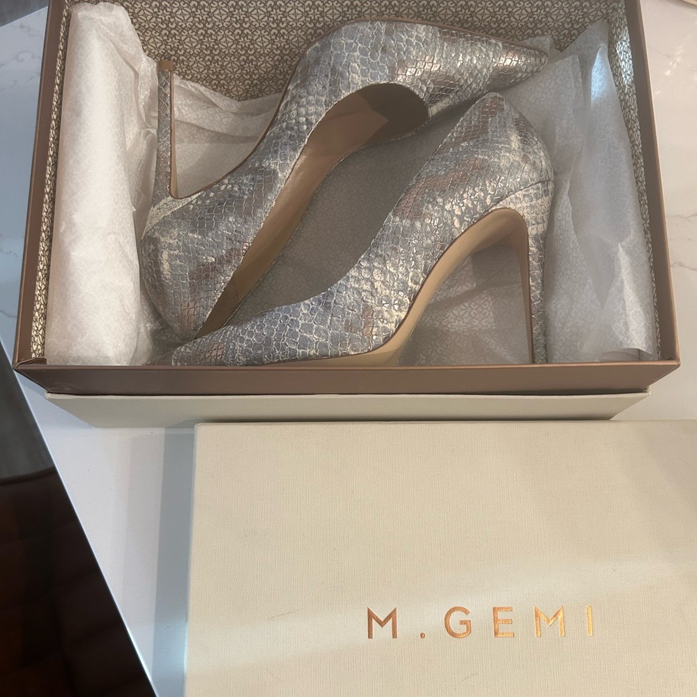 M. Gemi Blue Snakeskin Heels
